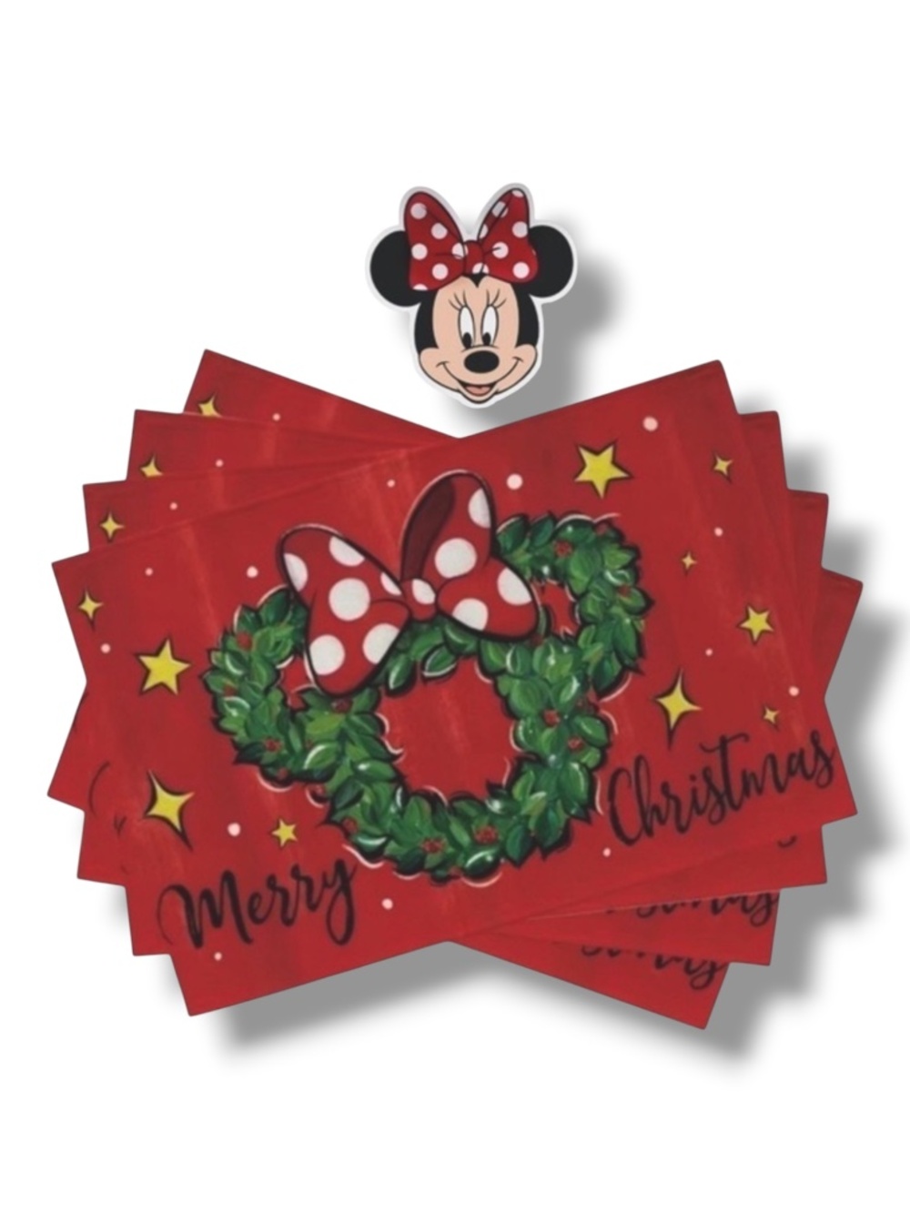 Minnie Mouse Holiday Placemats Disney Cartoon Christmas Wreath Festive Red NEW